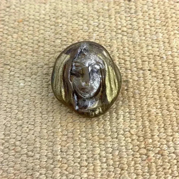 VTG Woman Abstract Pin Jewelry Handmade Gold Silver Lady Head Face Unique - Picture 6 of 7